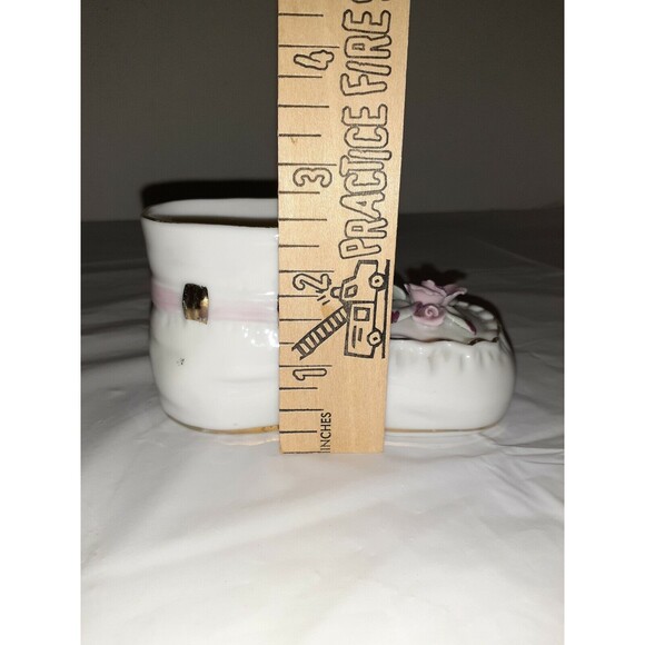 Vintage Collectible Art Deco Porcelain Baby Shoe Painted Flower and Gold Trim - Picture 6 of 8